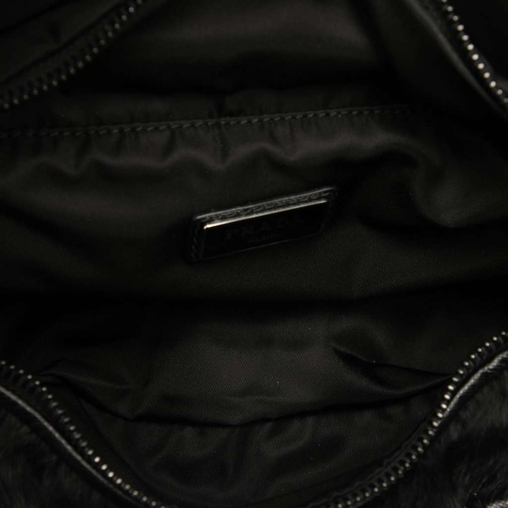 Prada Saffiano Trimmed Impuntu Tessuto and Fur Double Buckle Belt Bag - 4