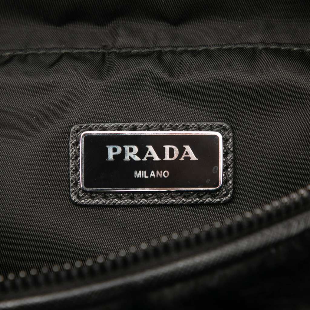 Prada Saffiano Trimmed Impuntu Tessuto and Fur Double Buckle Belt Bag - 5