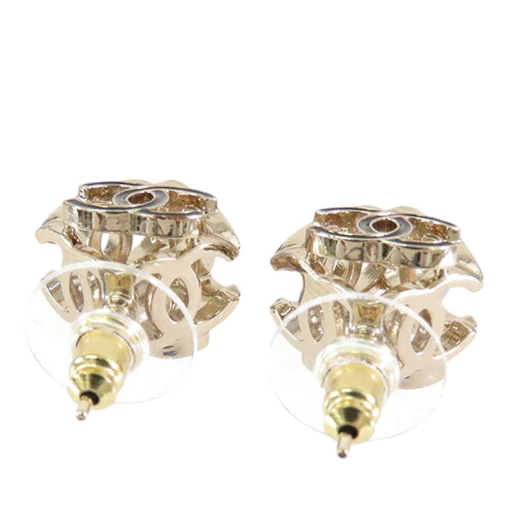 Chanel CC Gold Plated Enamel Cube Logo Push Back Earrings - 2