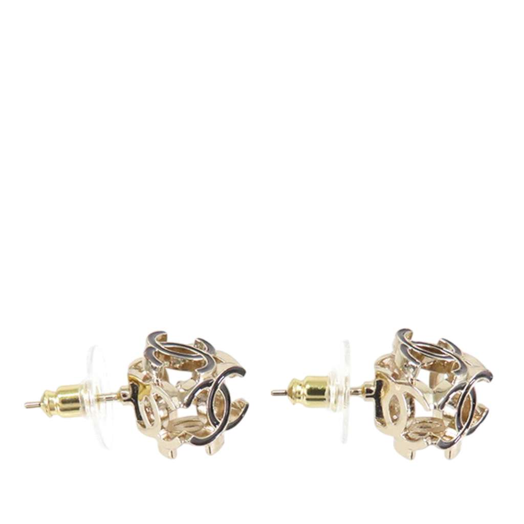 Chanel CC Gold Plated Enamel Cube Logo Push Back Earrings - 3