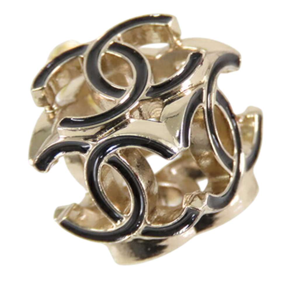 Chanel CC Gold Plated Enamel Cube Logo Push Back Earrings - 4