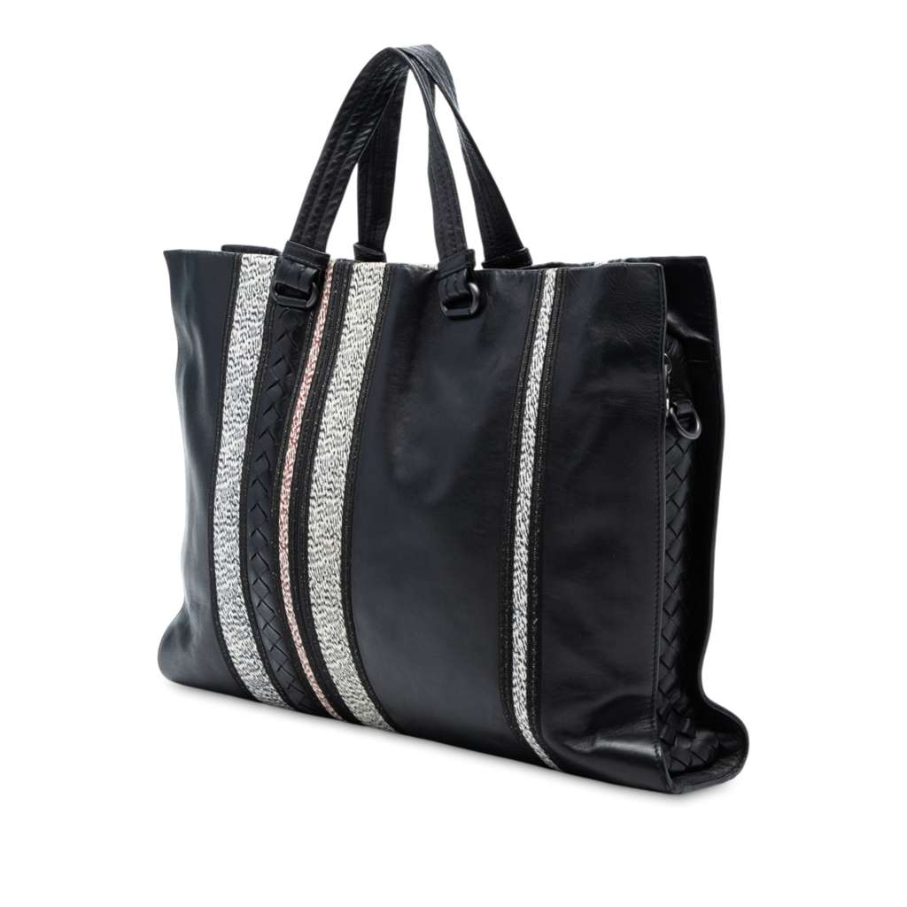 Bottega Veneta Intrecciato Trimmed Nappa Vertical Stripe Tote - 2