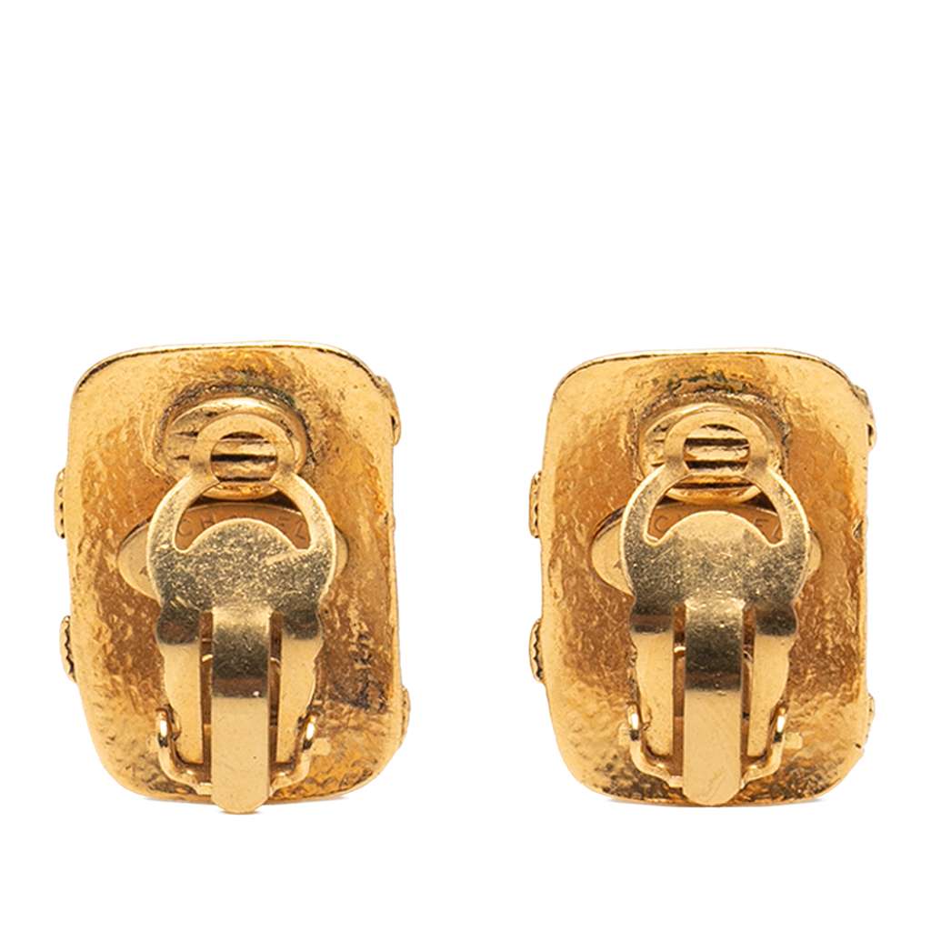 Chanel CC Gold Plated Striped Clip On Earrings - 2