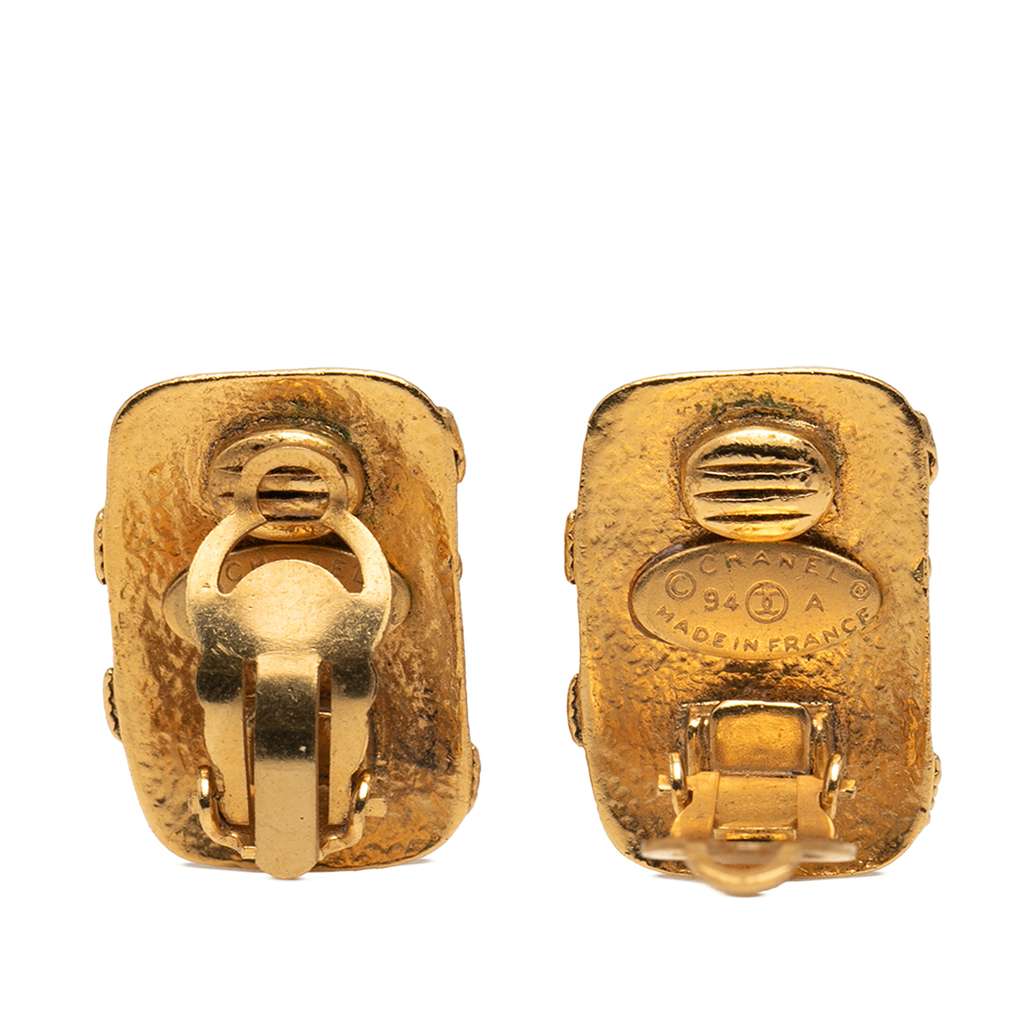 Chanel CC Gold Plated Striped Clip On Earrings - 3