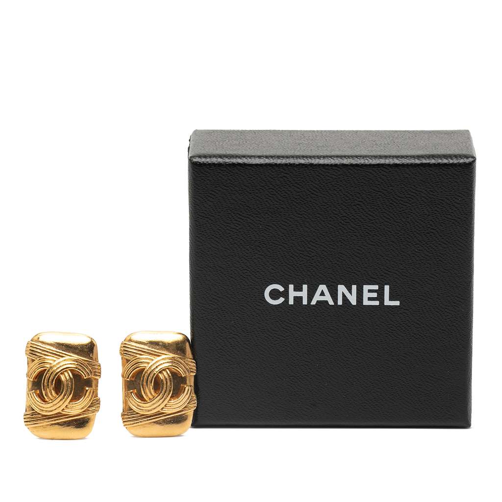 Chanel CC Gold Plated Striped Clip On Earrings - 4