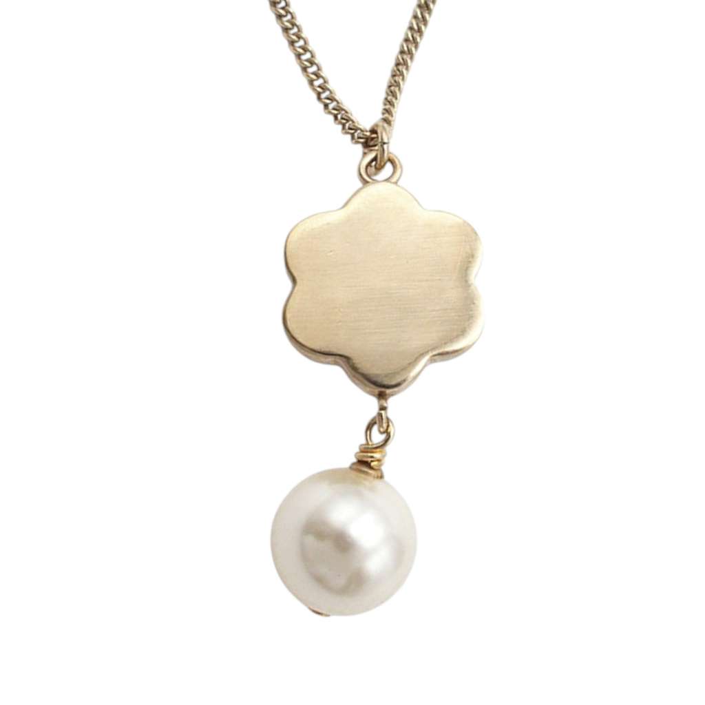 Chanel Gold Plated CC Faux Pearl Flower Drop Pendant Necklace - 2