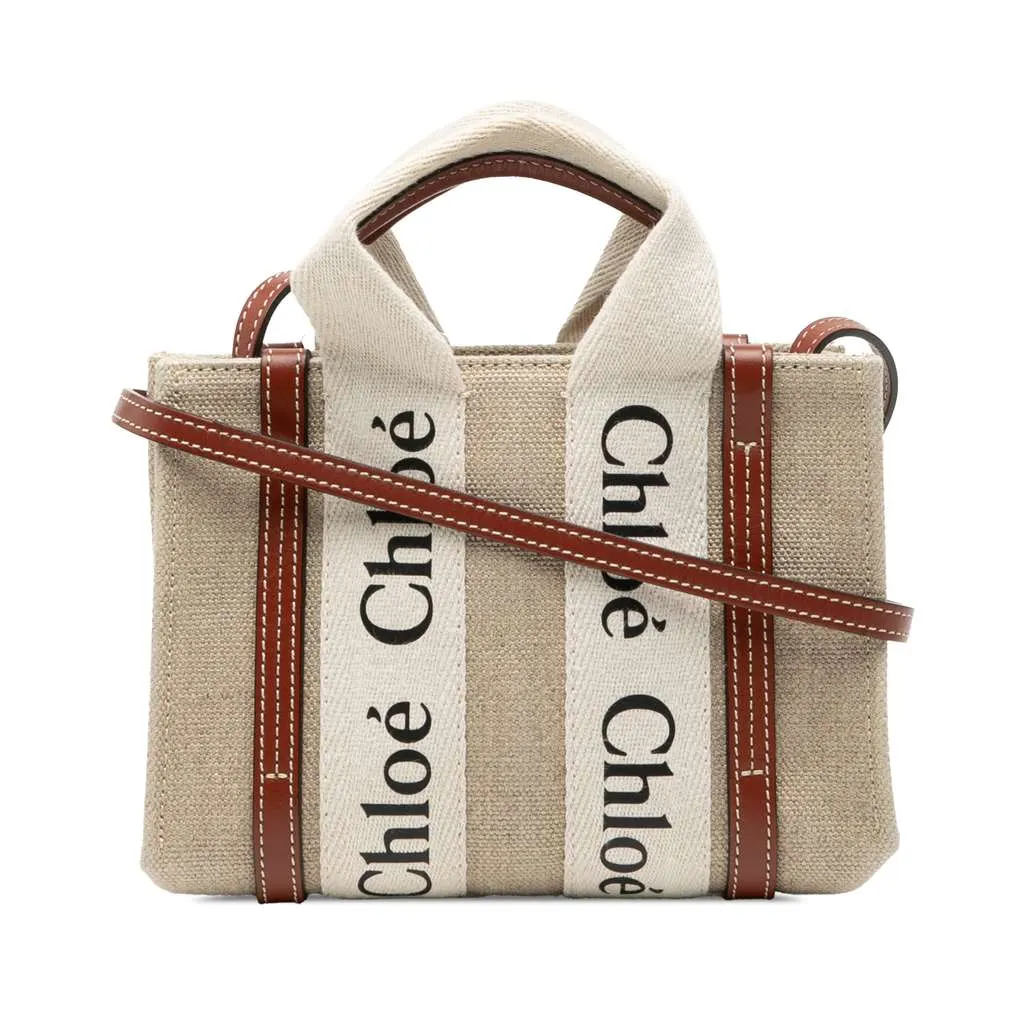 Chloé Mini Canvas Woody Satchel Brown Canvas Good - Front View