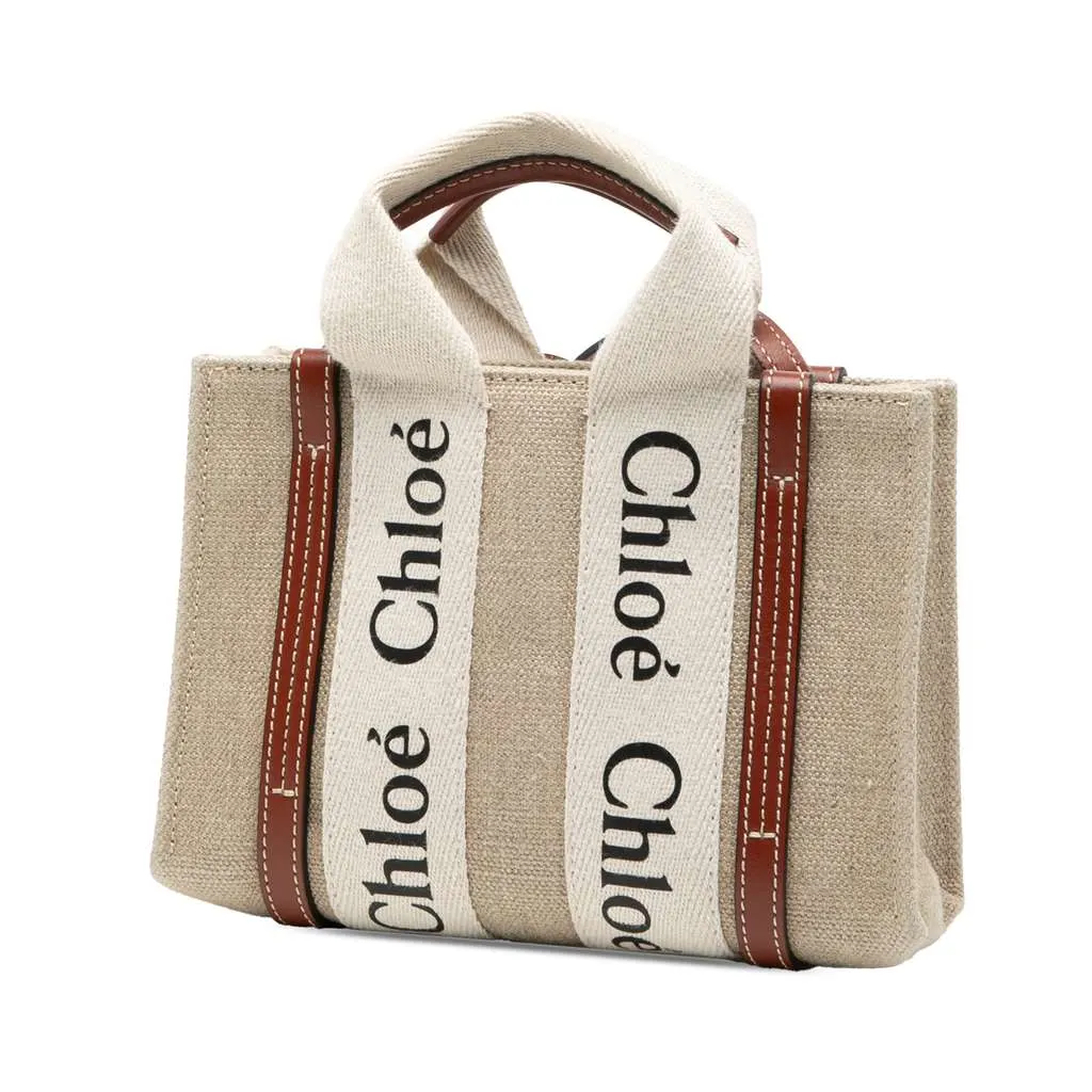 Chloé Mini Canvas Woody Satchel Brown Canvas Good - Back View