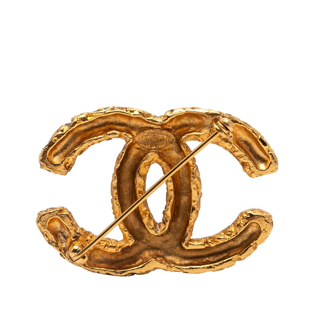 Chanel Gold Plated Baroque Embossed CC Logo Brooch - 2