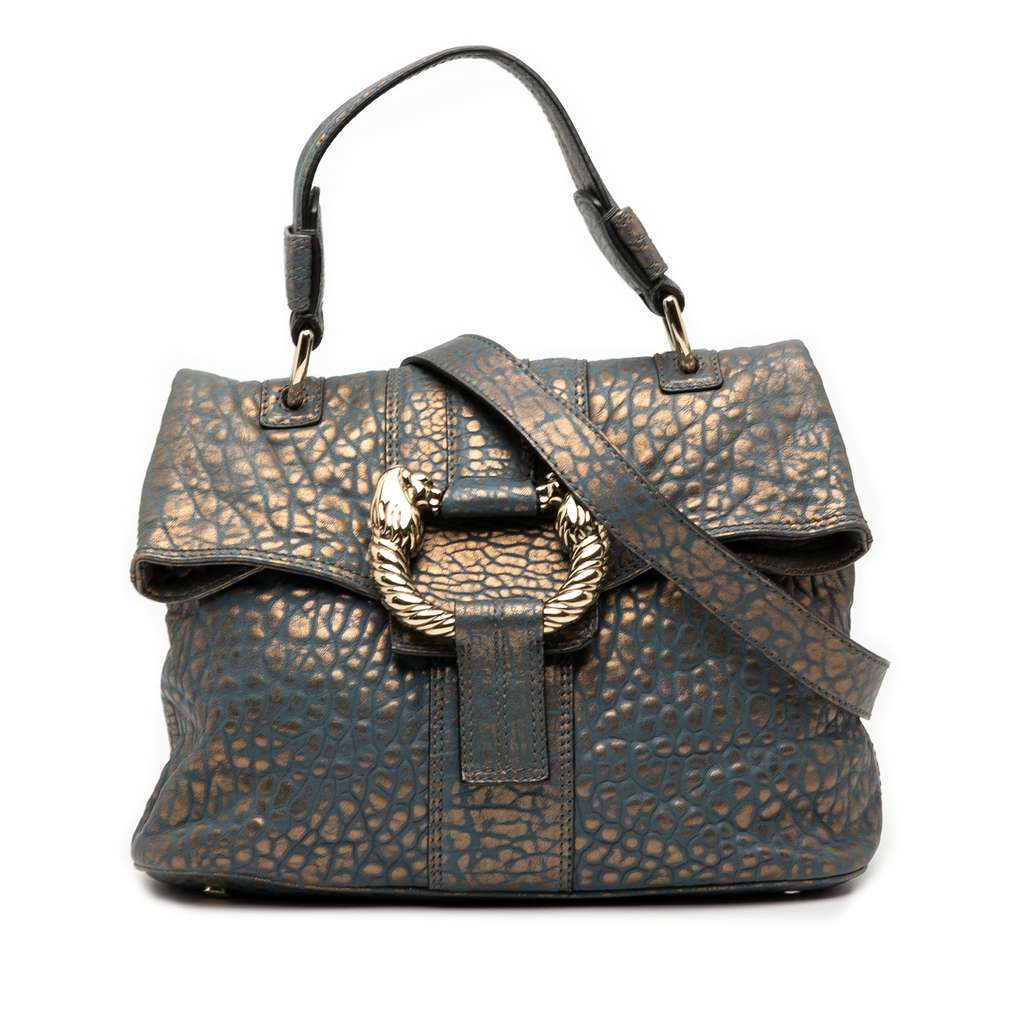 Bvlgari Croc Embossed Metallic Leather Leoni Satchel