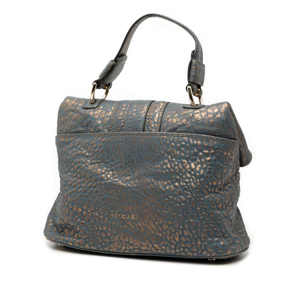 Bvlgari Croc Embossed Metallic Leather Leoni Satchel - 2