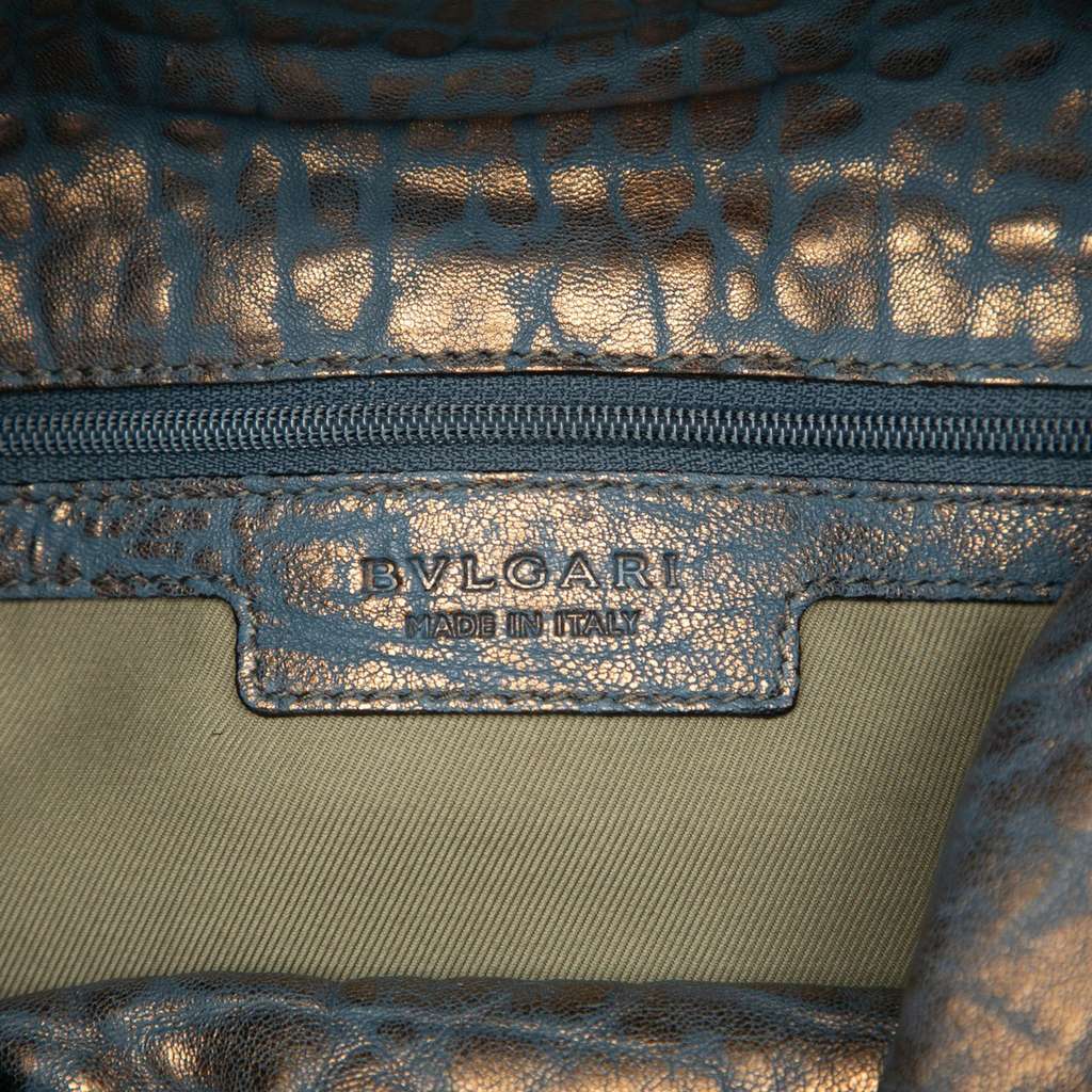 Bvlgari Croc Embossed Metallic Leather Leoni Satchel - 5