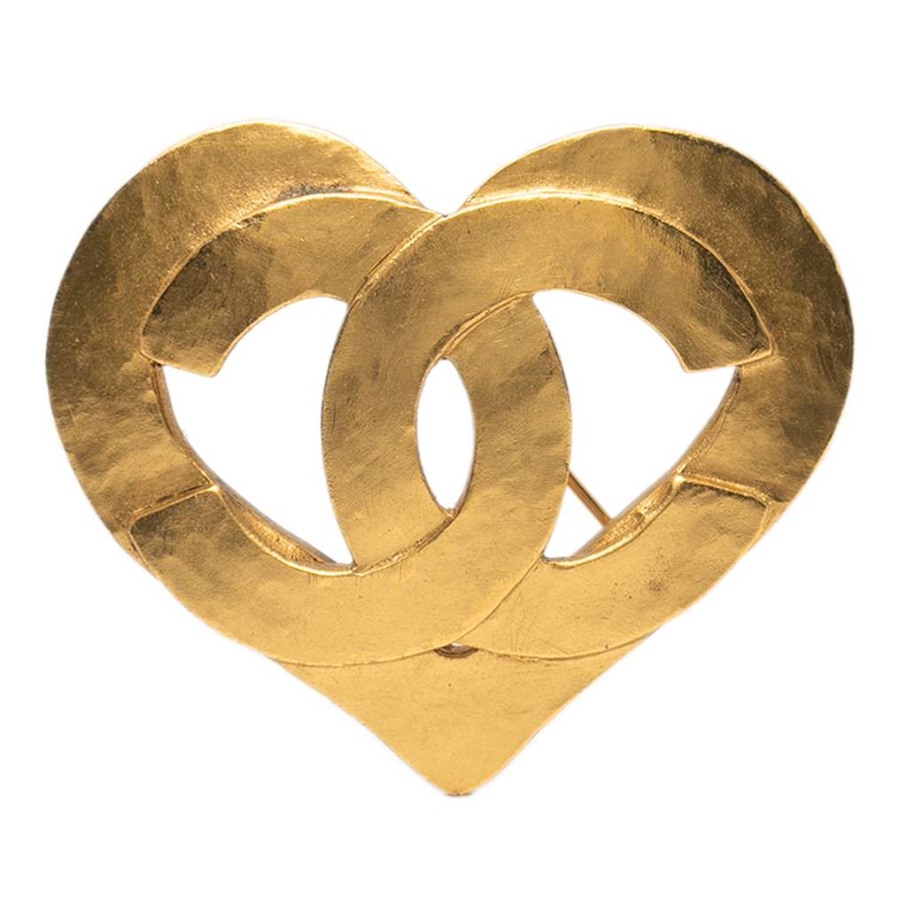 Chanel Gold Plated CC Heart Brooch