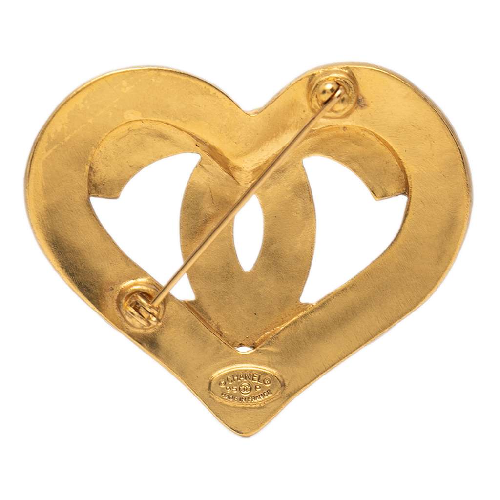 Chanel Gold Plated CC Heart Brooch - 2