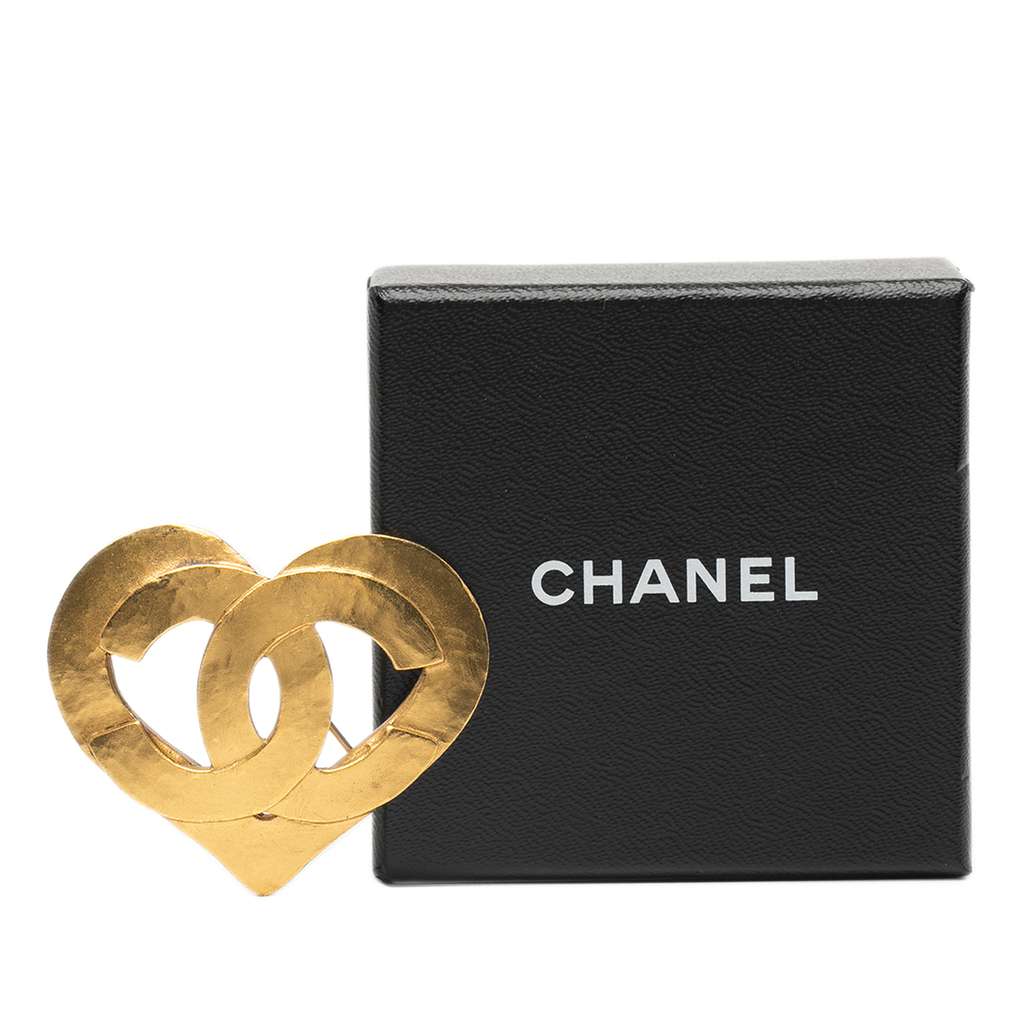 Chanel Gold Plated CC Heart Brooch - 4