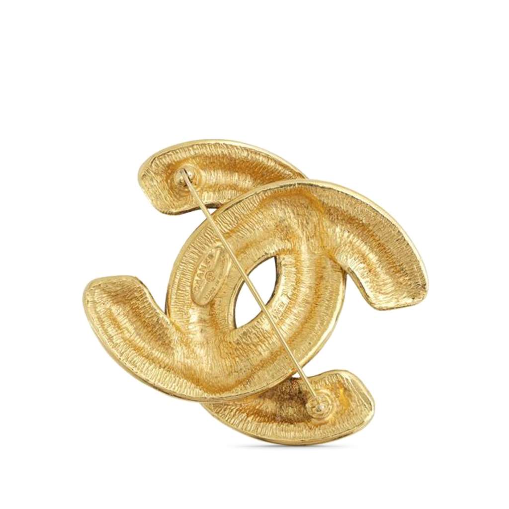Chanel Gold Plated CC Quilted Brooch - 2