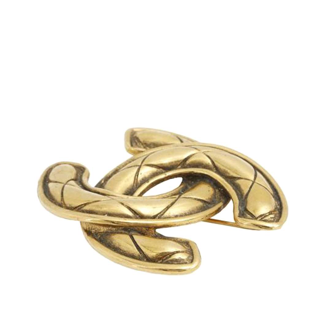 Chanel Gold Plated CC Quilted Brooch - 3