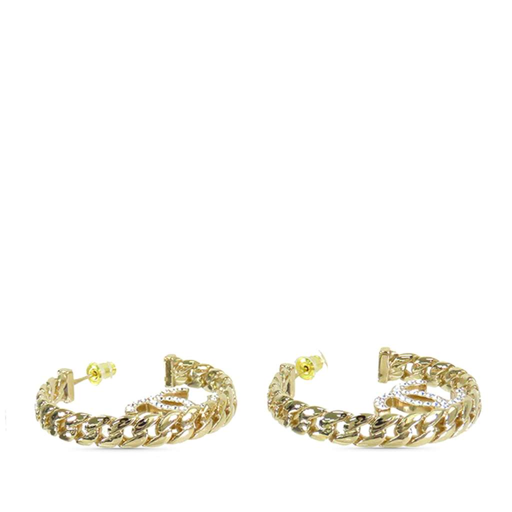 Chanel CC Gold Plated Crystal Chain Hoop Earrings - 2
