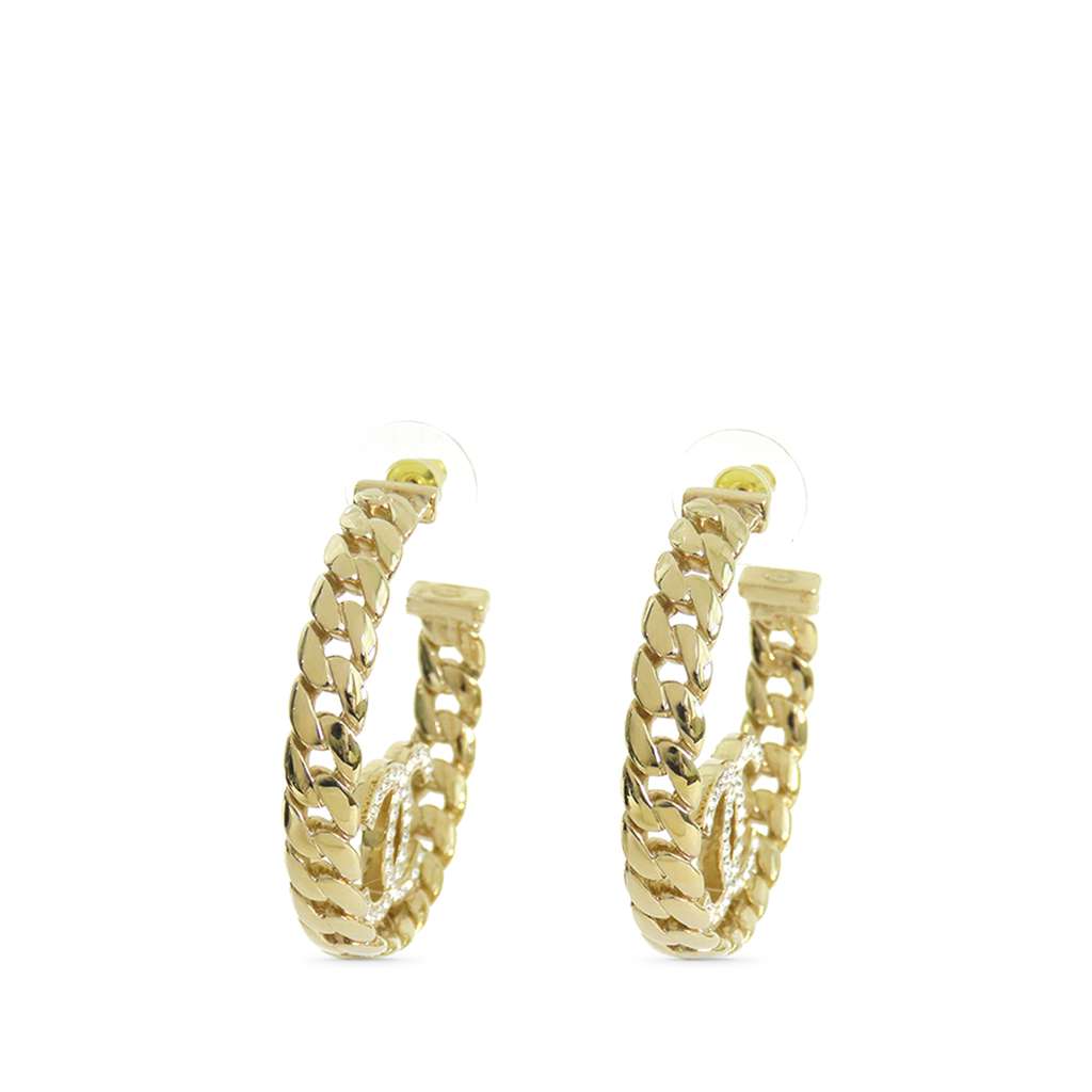 Chanel CC Gold Plated Crystal Chain Hoop Earrings - 3
