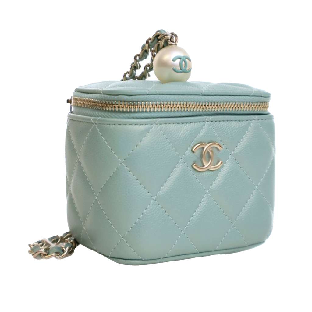 Chanel Mini Quilted Iridescent Caviar Pearl On Top Vanity Case With Chain - 2