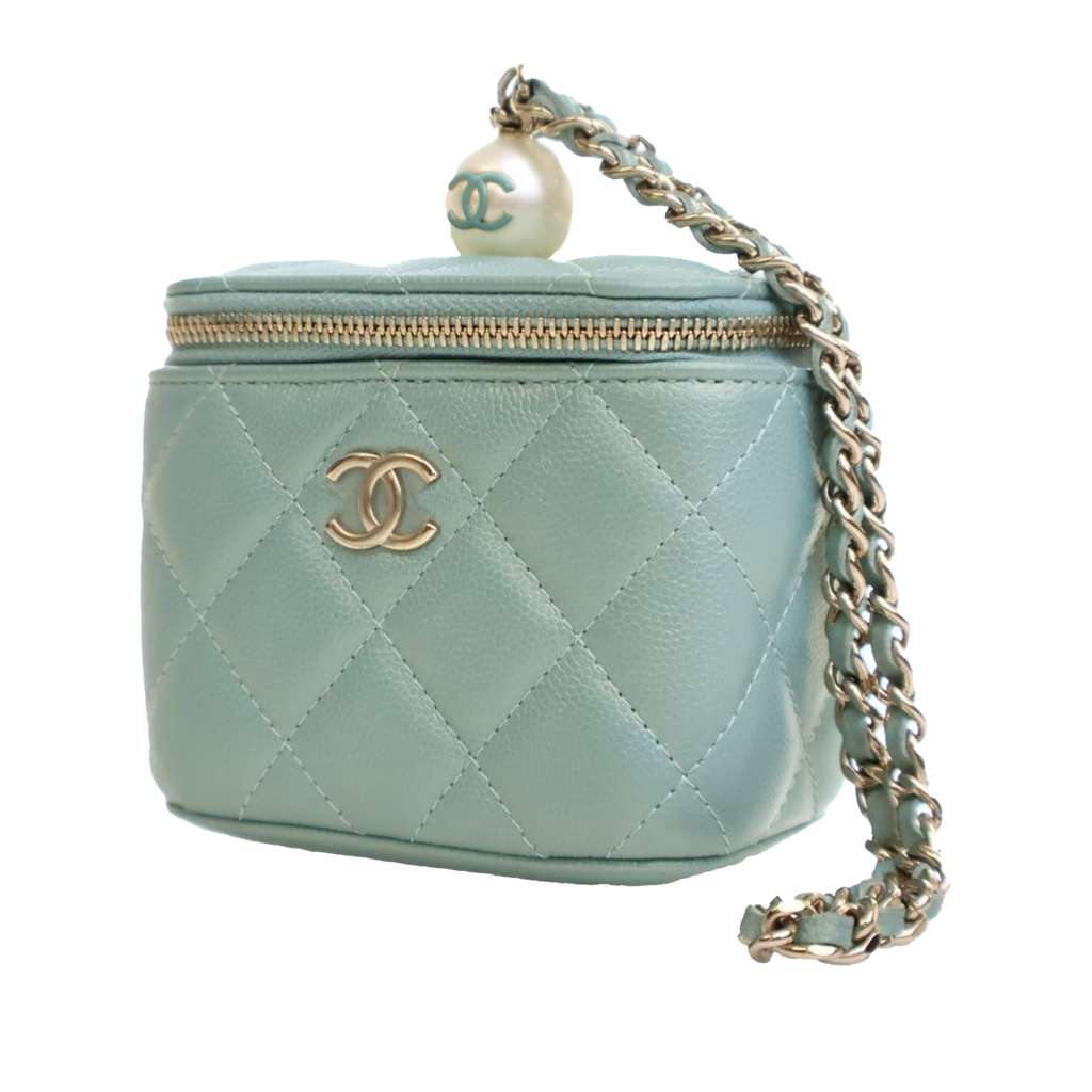 Chanel Mini Quilted Iridescent Caviar Pearl On Top Vanity Case With Chain - 3