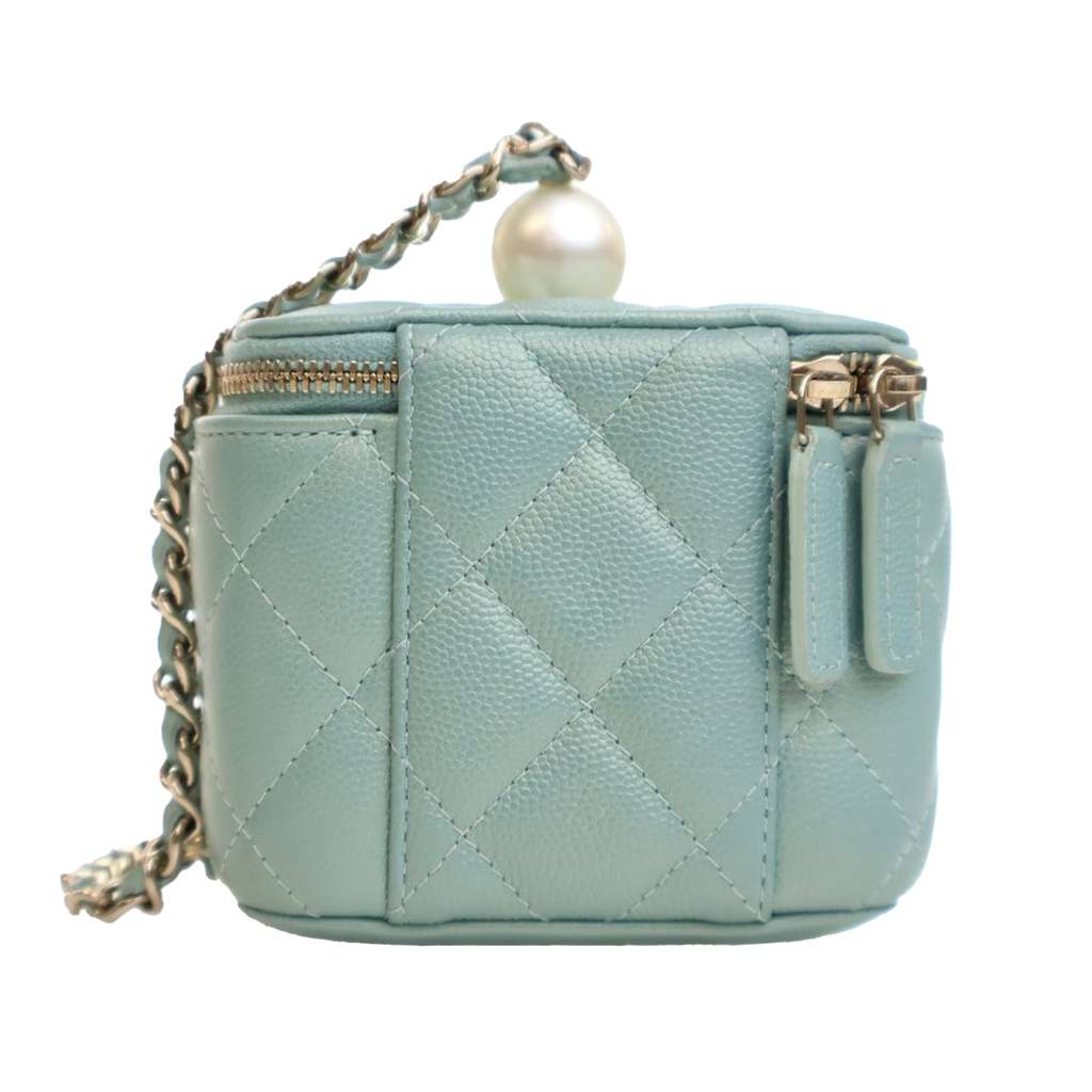 Chanel Mini Quilted Iridescent Caviar Pearl On Top Vanity Case With Chain - 4