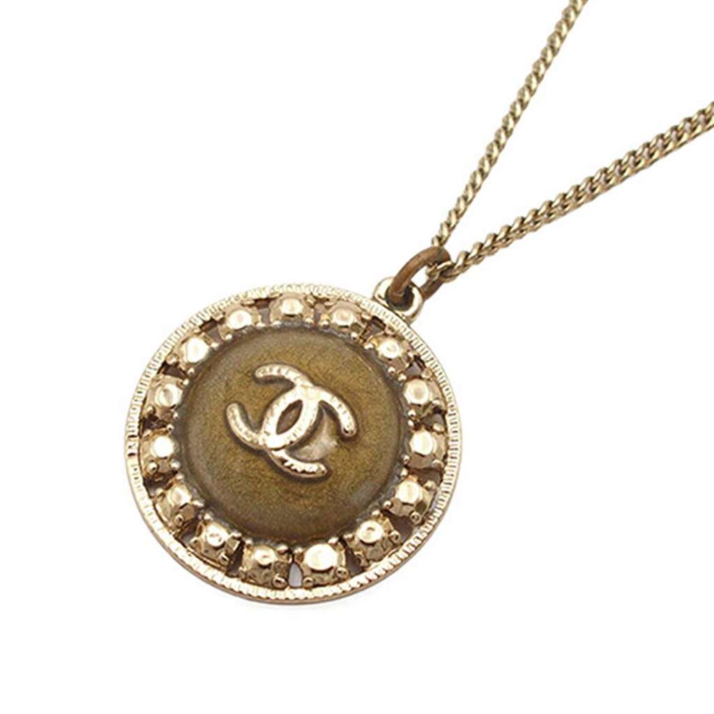Chanel CC Gold Plated Round Pendant Necklace - 2