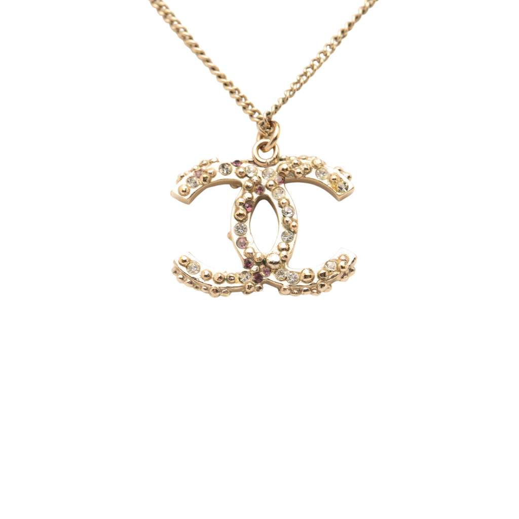 Chanel Gold Plated CC Rhinestones Pendant Necklace - 3