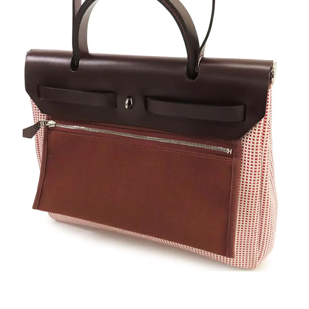 Hermès Toile Criss Viking Vache Hunter Herbag Zip 31 Red Canvas Good - Back View