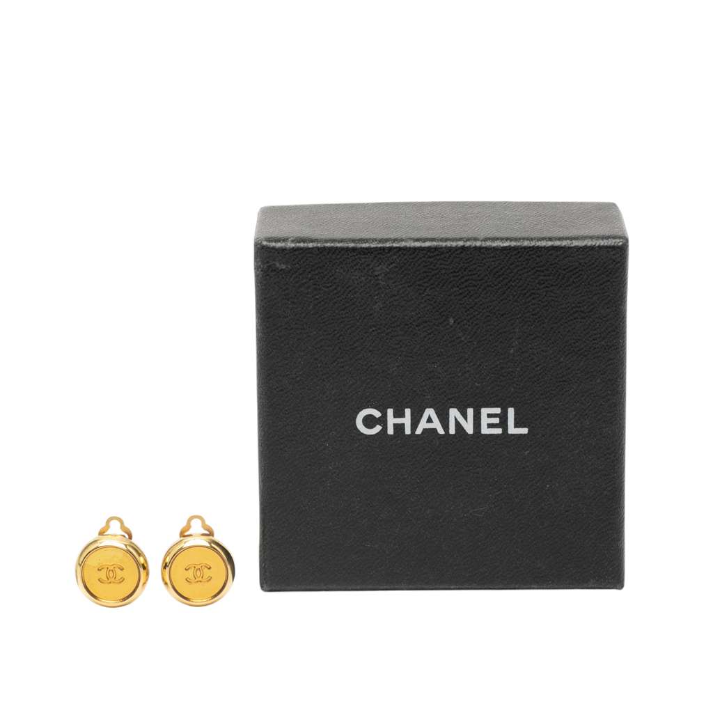 Chanel CC Gold Plated Round Clip On Earrings - 4