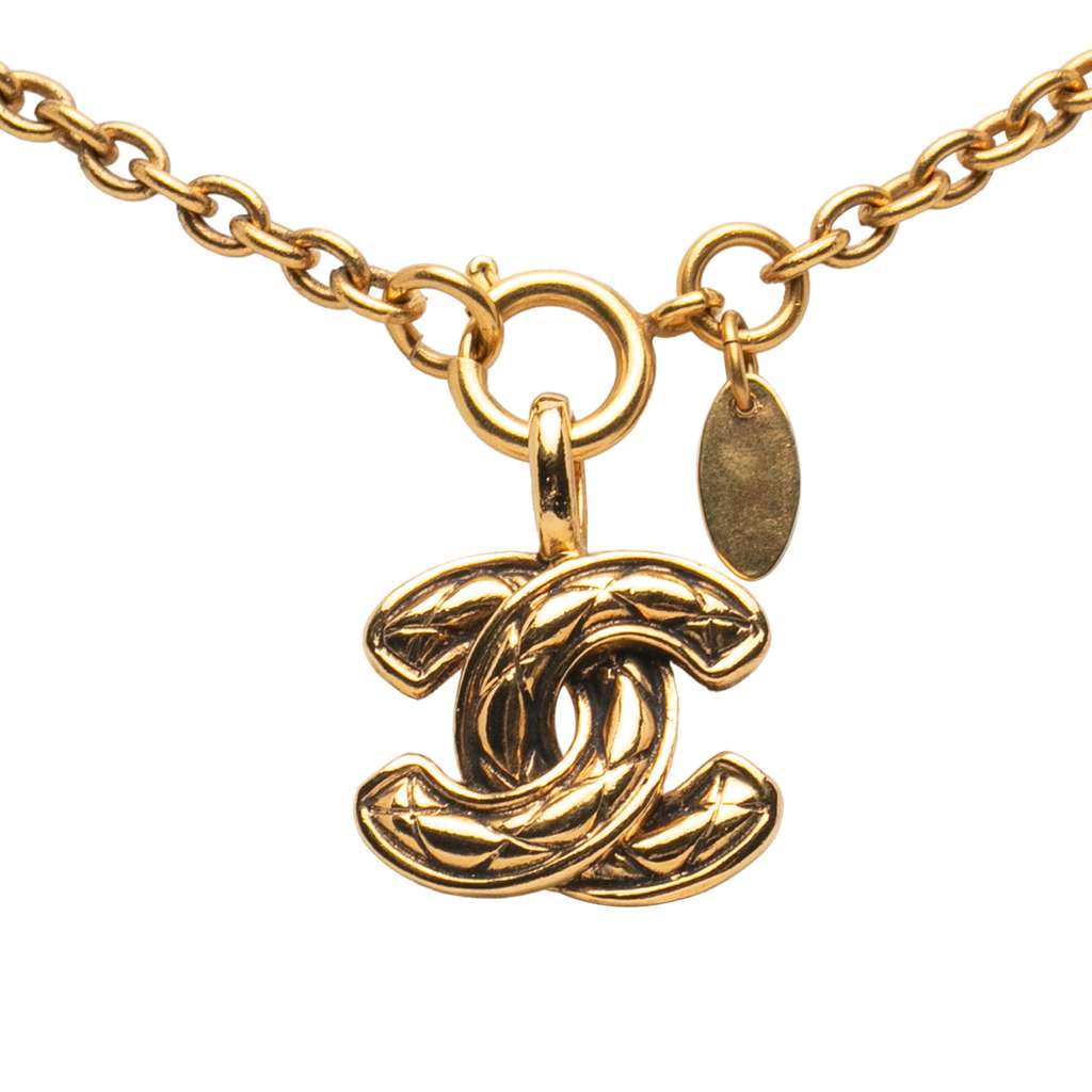 Chanel Gold Plated Quilted CC Pendant Necklace - 2