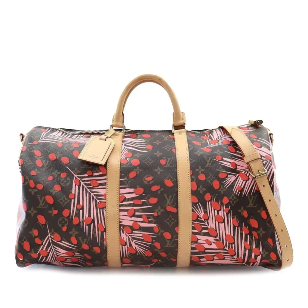 Louis Vuitton Monogram Jungle Dots Keepall Bandouliere 50 Brown Good - Front View