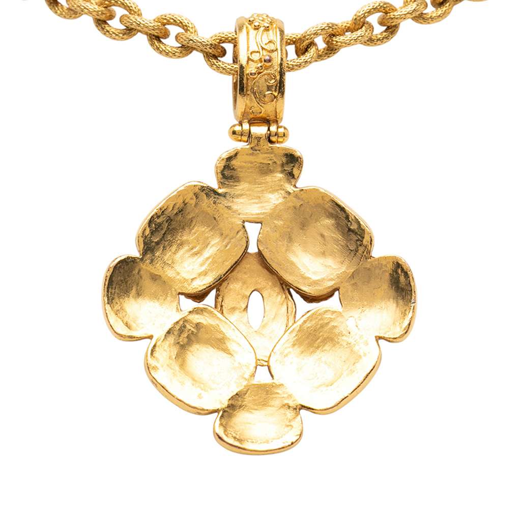 Chanel Gold Plated CC Arabesque Clover Pendant Necklace - 3