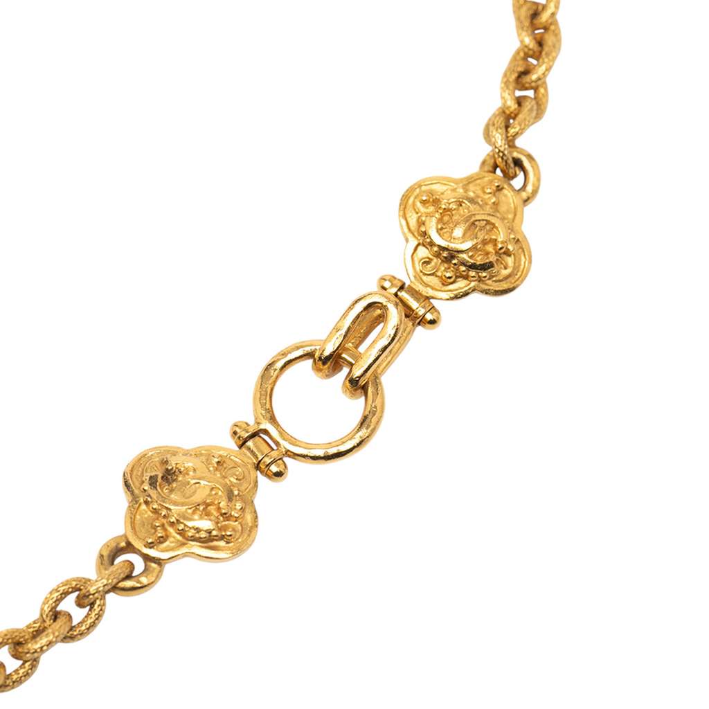 Chanel Gold Plated CC Arabesque Clover Pendant Necklace - 5