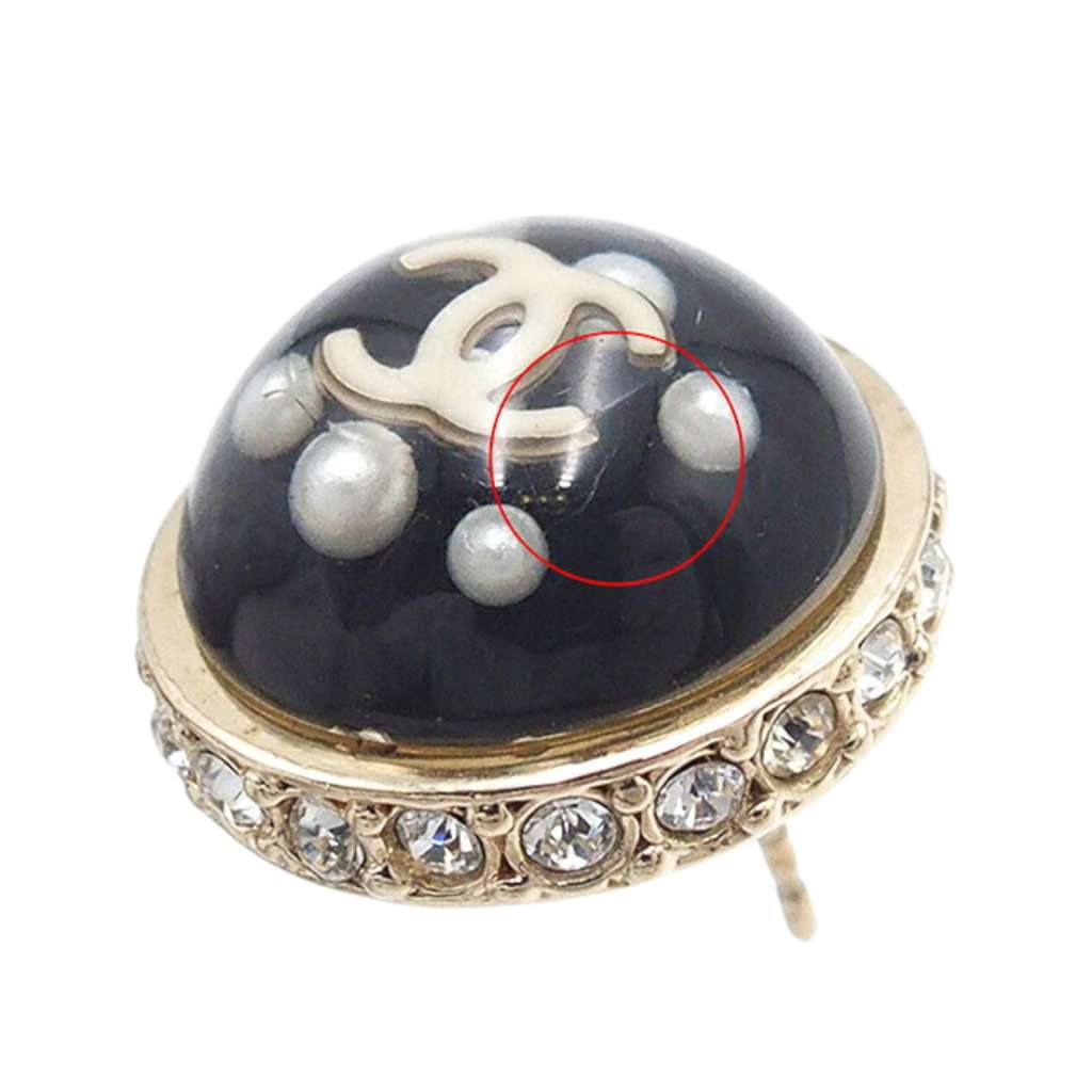 Chanel Gold Plated CC Resin Faux Pearl Crystal Dome Bullet Back Earrings - 5