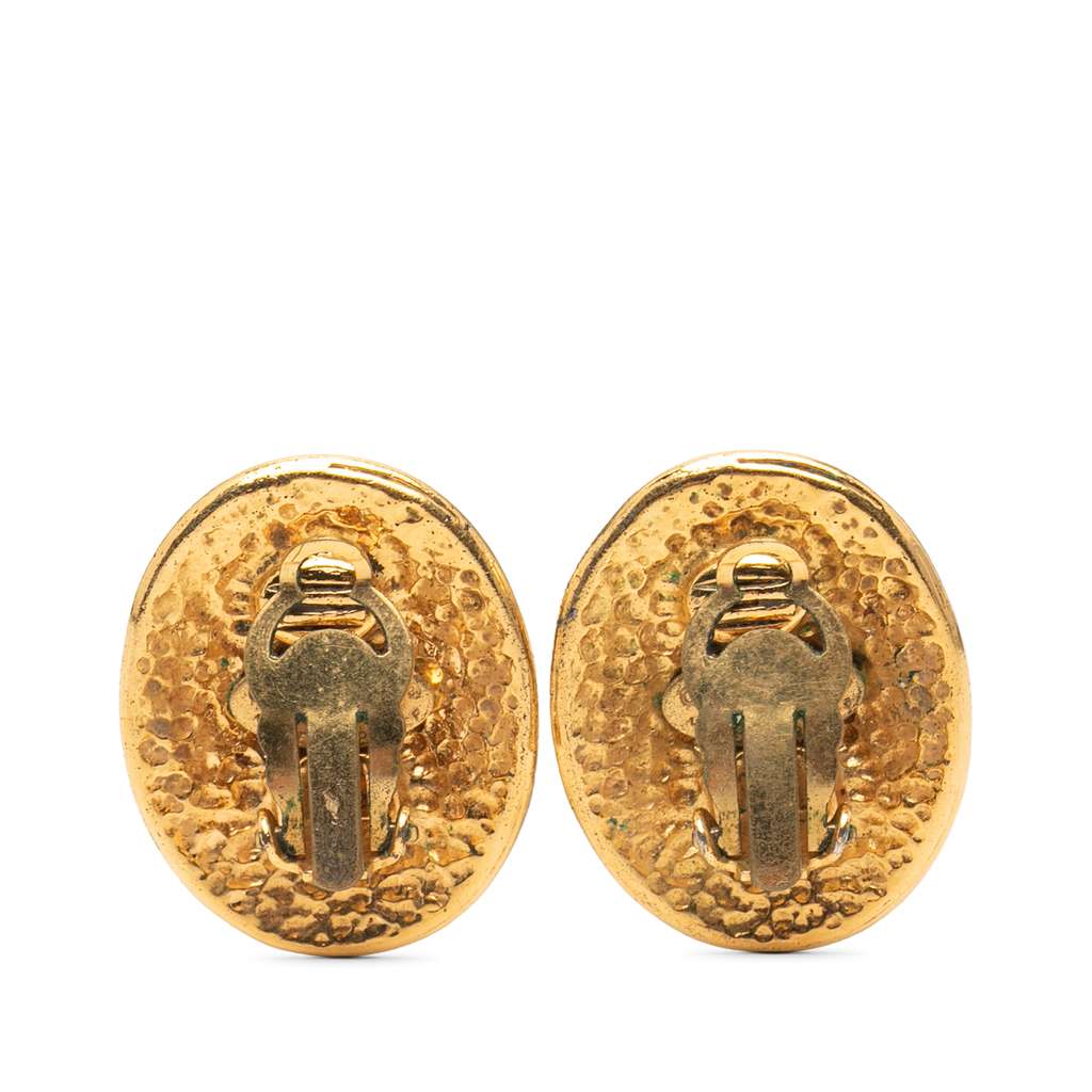 Chanel Gold Plated CC Oval Clip On Earrings - 2