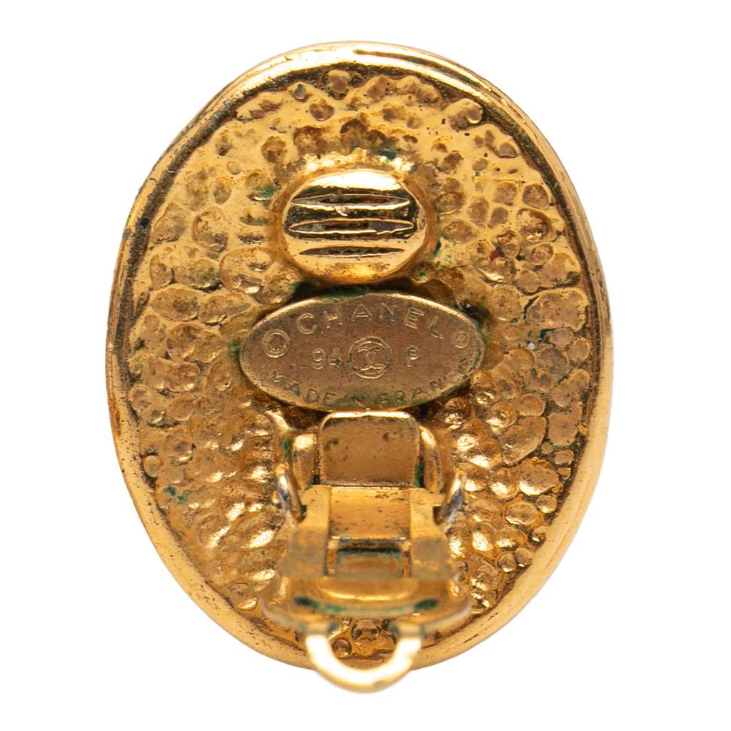 Chanel Gold Plated CC Oval Clip On Earrings - 3
