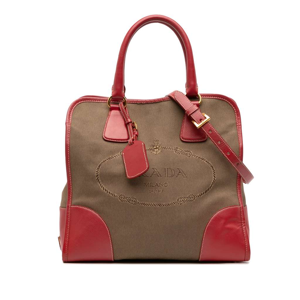 Prada Saffiano Trimmed Canvas Canapa Logo Satchel