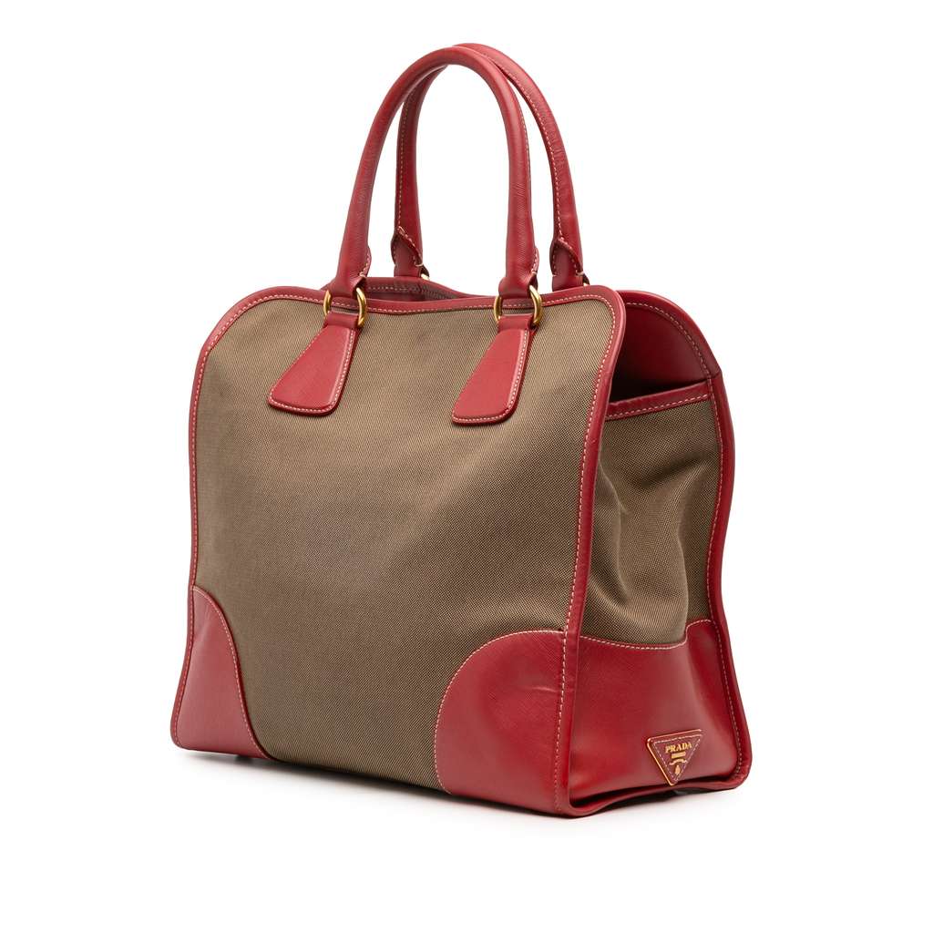 Prada Saffiano Trimmed Canvas Canapa Logo Satchel - 2