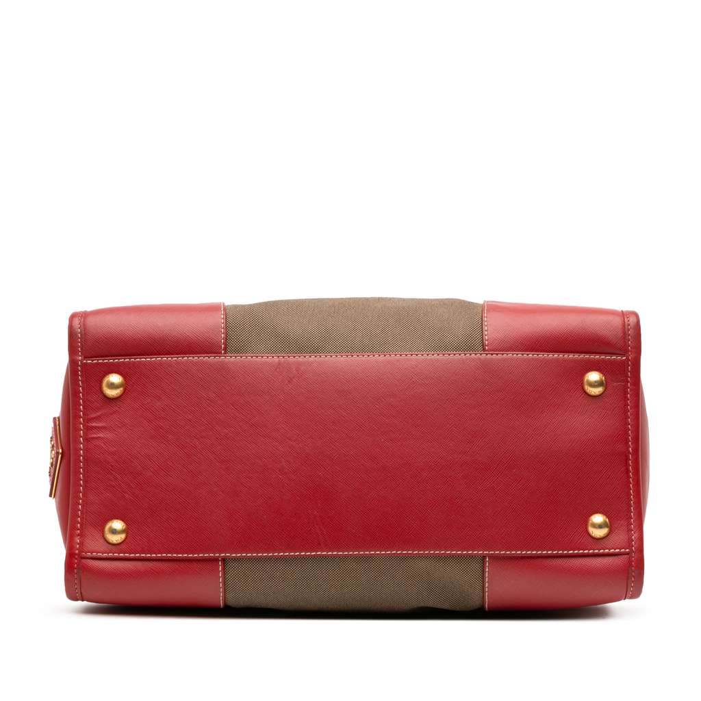Prada Saffiano Trimmed Canvas Canapa Logo Satchel - 3