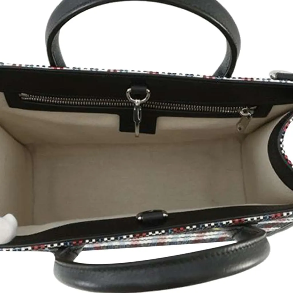 Gucci Freya Hartas Canvas ICCUG Logo Embroidered Plaid Tote Brown Canvas Good - Model View
