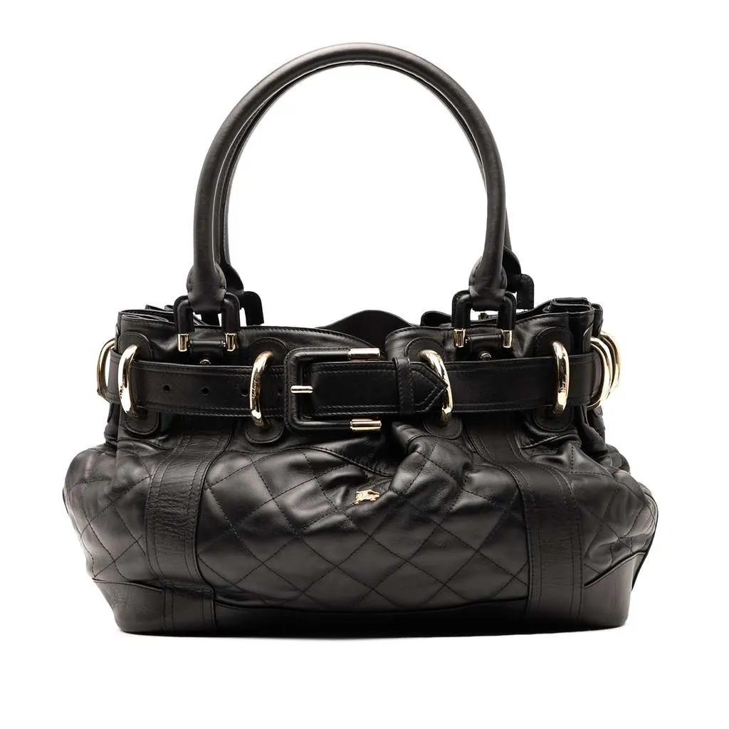 Burberry Large Quilted Leather Beaton Tote Black Leather Good - Front View