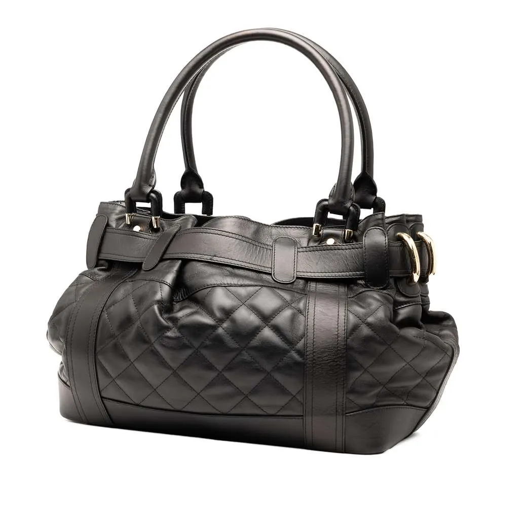 Burberry Large Quilted Leather Beaton Tote Black Leather Good - Back View
