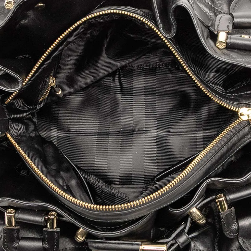 Burberry Large Quilted Leather Beaton Tote Black Leather Good - Model View