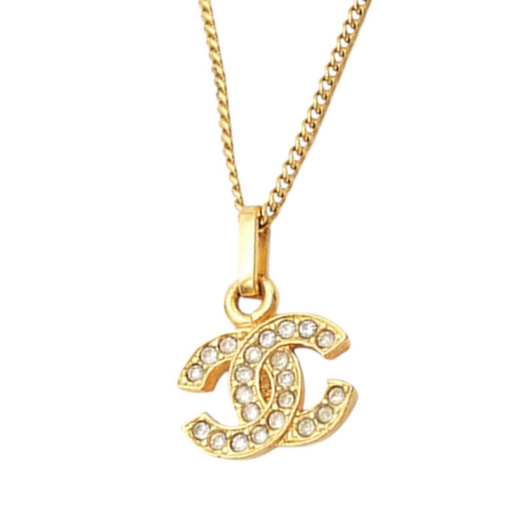 Chanel Gold Plated CC Rhinestone Pendant Necklace