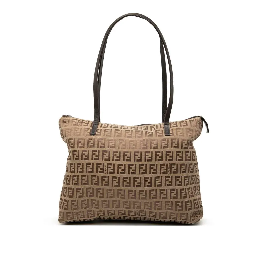 Fendi Zucchino Canvas Tote Brown Canvas Good - Front View