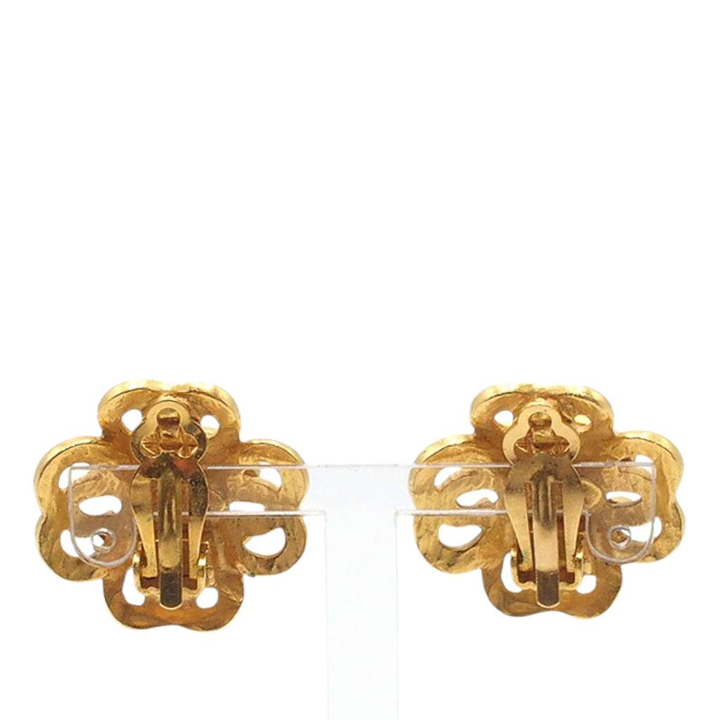Chanel Gold Plated CC Flower Clip On Earrings - 2