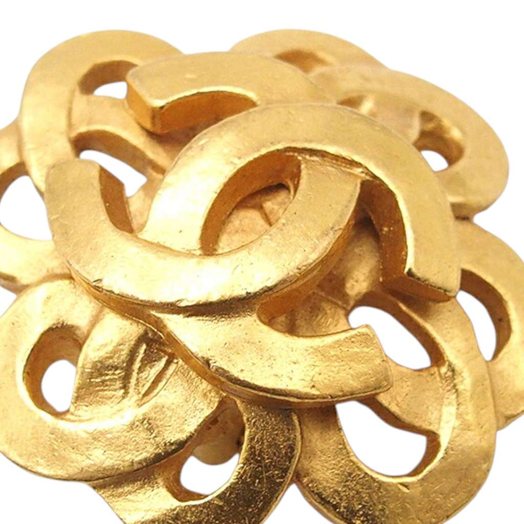 Chanel Gold Plated CC Flower Clip On Earrings - 3