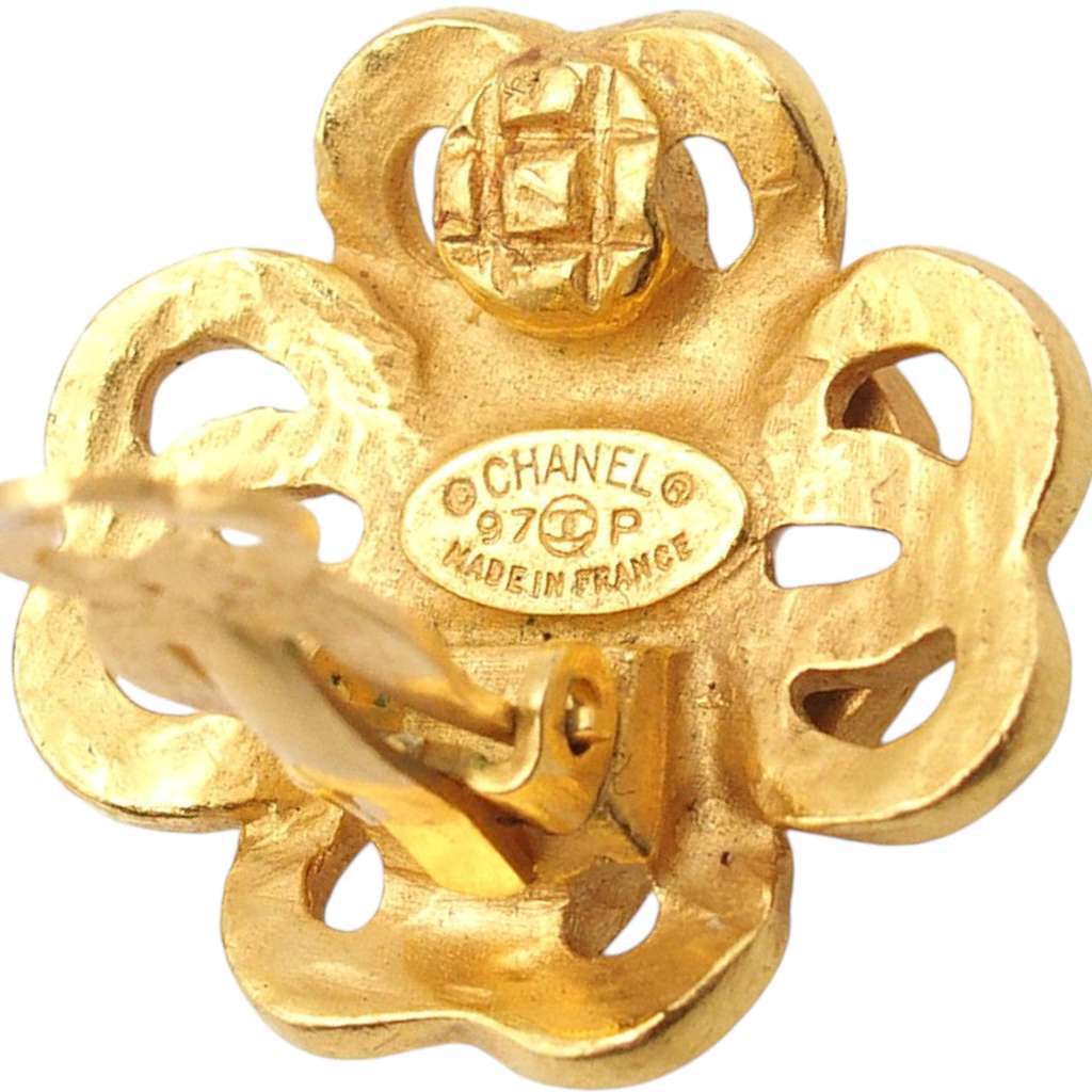 Chanel Gold Plated CC Flower Clip On Earrings - 4