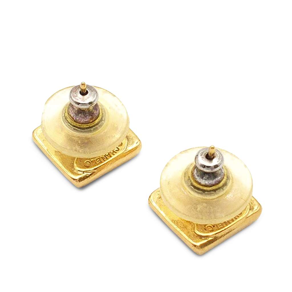 Chanel Gold Plated Logo Bullet Back Earrings - 2